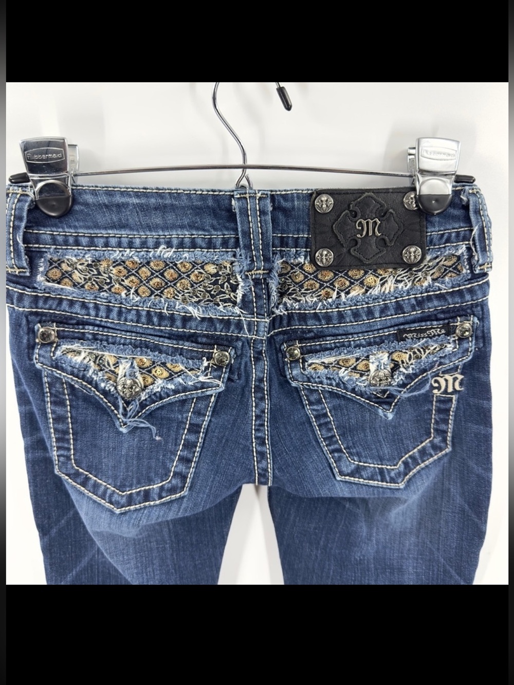 Miss Me Jeans Womens 25 Flap Pocket Low Rise Boot Cut Bling Y2K Western Denim